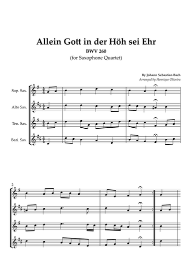 Bach's Choral - "Allein Gott in der Höh sei Ehr" (Saxophone Quartet) (arr. Henrique Oliveira)