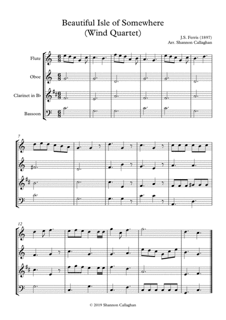 Beautiful Isle of Somewhere - Wind Quartet (arr. Shannon Callaghan)