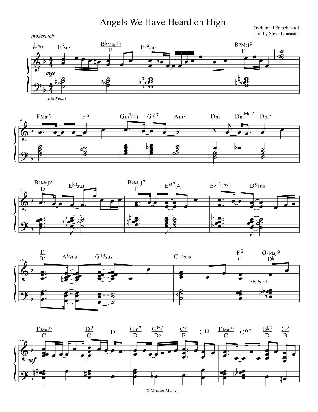 Angels We Have Heard on High - lite jazz arr. for solo piano (arr. Steve Lancaster)