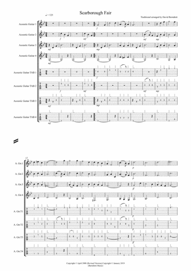 Scarborough Fair for Guitar Quartet (arr. David Burndrett)