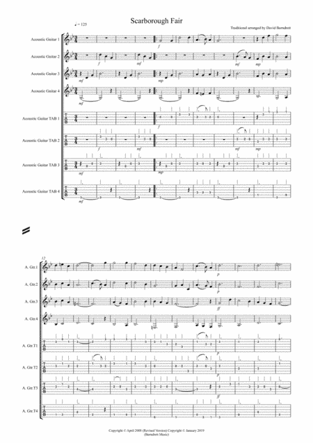 Scarborough Fair for Guitar Quartet (arr. David Burndrett)