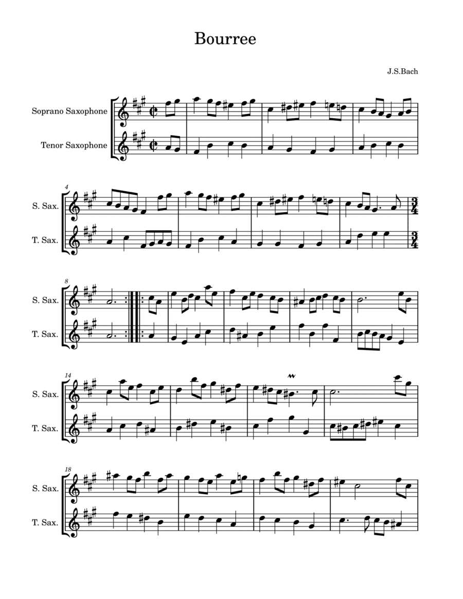 Suite in E minor, BWV 996 (Bach, Johann Sebastian) for soprano and tenor saxophone (arr. Kin Leung)