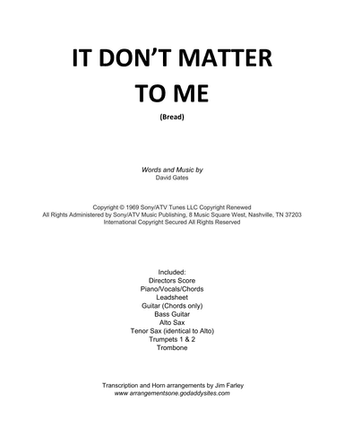 It Don't Matter To Me (arr. Jim Farley)