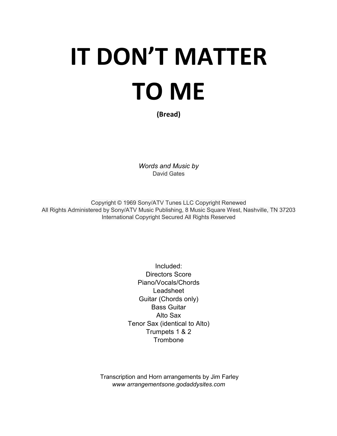It Don't Matter To Me (arr. Jim Farley)