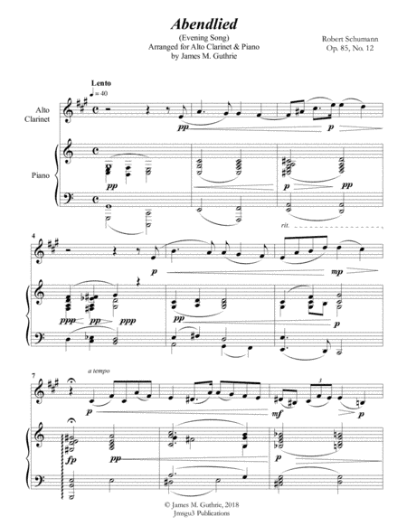 Schumann: Abendlied for Alto Clarinet & Piano (arr. James M. Guthrie, ASCAP)