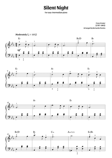 Silent Night (easy-intermediate piano – Eb major) (arr. Bernardo Pereira)