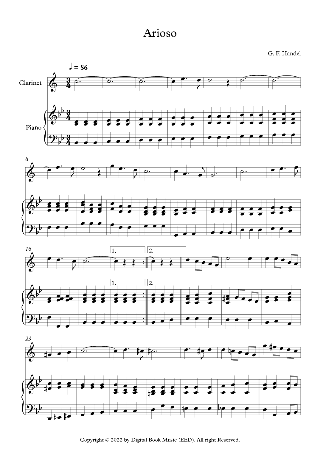 Arioso - George Frideric Handel (Clarinet + Piano) (arr. Digital Book Music)