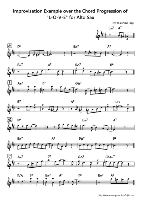 Improvisation Example over the Chord Progression of L-O-V-E Alto Sax