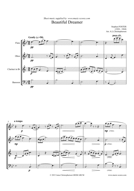Beautiful Dreamer - Wind Quartet (Flute, Oboe, Clarinet and Bassoon) (arr. Anne L Christopherson GRSM ARCM)