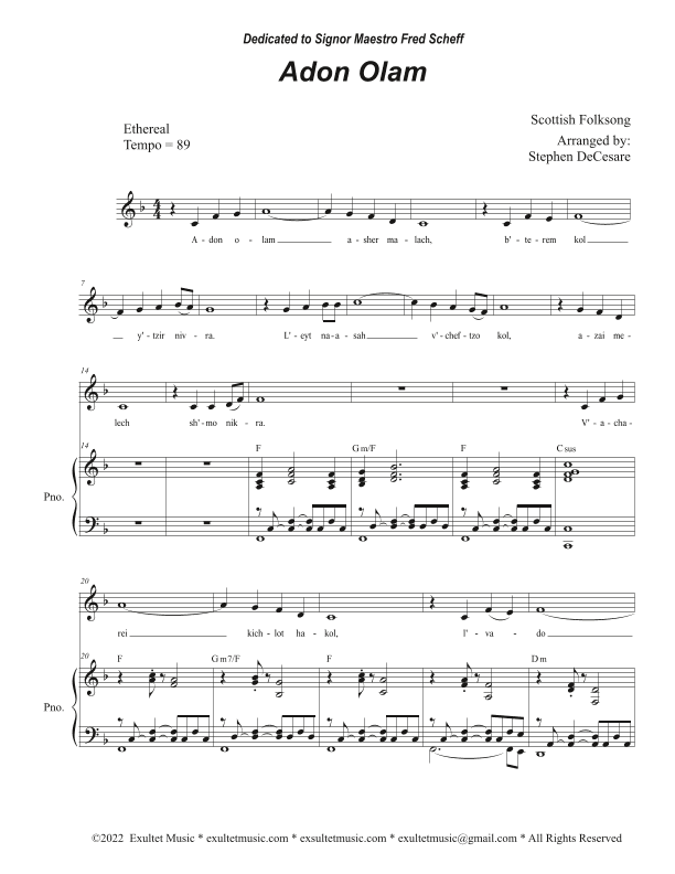 Adon Olam (Unison choir - Medium Key) (arr. Stephen DeCesare)