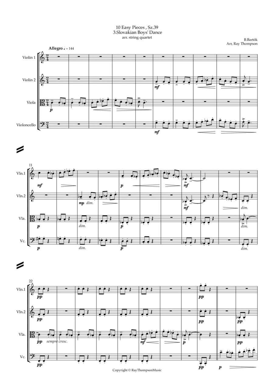Bartók: 10 Easy Pieces , Sz.39  3.Slovakian Boys' Dance - string quartet (arr. Ray Thompson)