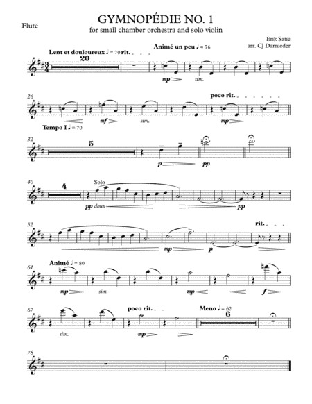 Gymnopedie No. 1 (for small chamber orchestra and solo violin) (arr. CJ Darnieder)