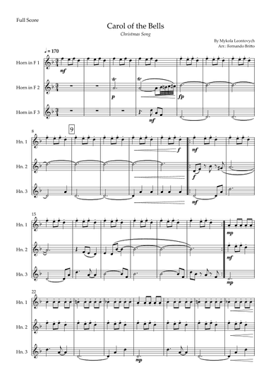 Carol of the Bells in Jazz Version (Christmas Song) for Horn in F Trio (arr. Fabio Britto)