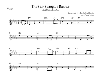 The Star Spangled Banner (USA National Anthem) for Violin Solo with Chords (Db Major) (arr. Fabio Britto)