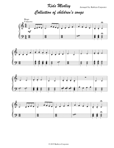 Kids Medley (Children's Songs for Piano) (arr. Kathryn Carpenter)