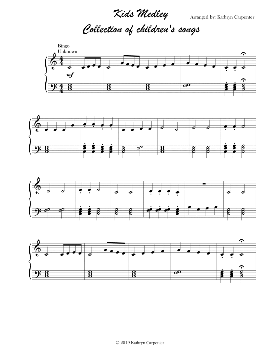 Kids Medley (Children's Songs for Piano) (arr. Kathryn Carpenter)