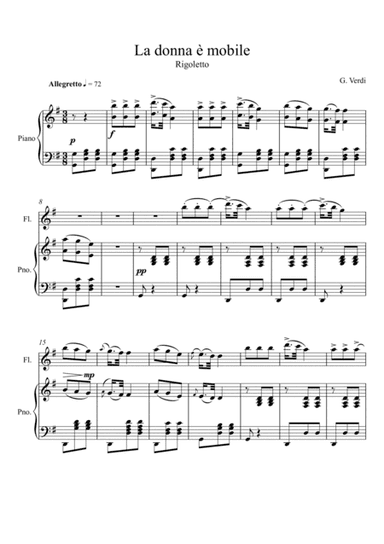 Giuseppe Verdi - La donna e mobile (Rigoletto) Flute Solo - G Key (arr. André Laitano)