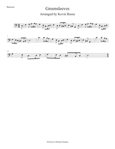 Greensleeves (Easy key of C) Bassoon (arr. Kevin Busse)