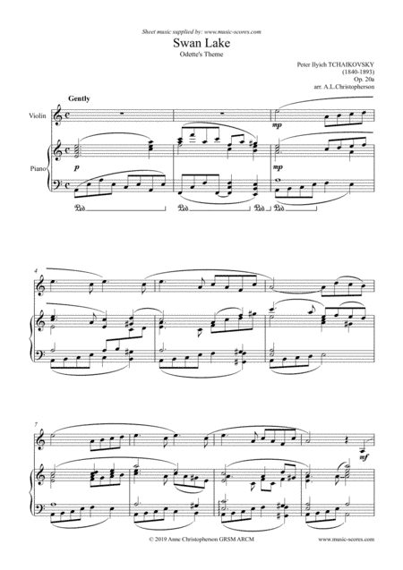 Swan Lake - Odette's Theme - Violin and Piano (arr. Anne L Christopherson GRSM ARCM)