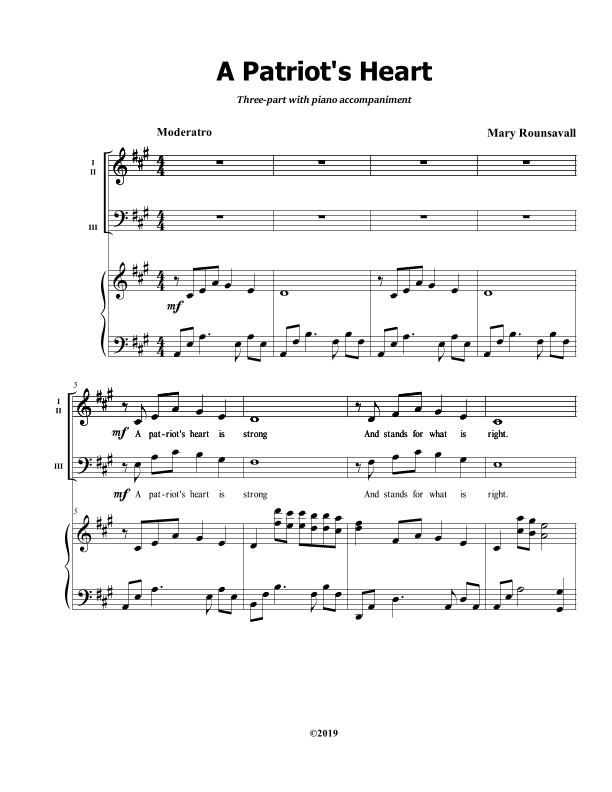 A Patriot's Heart (3 part mixed with Piano Accompaniment)
