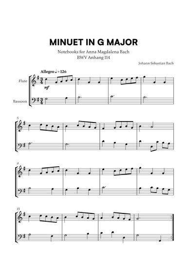 Minuet in G Major (BWV Anh. 114) (for Flute and Bassoon) (arr. Cadenza Editions)
