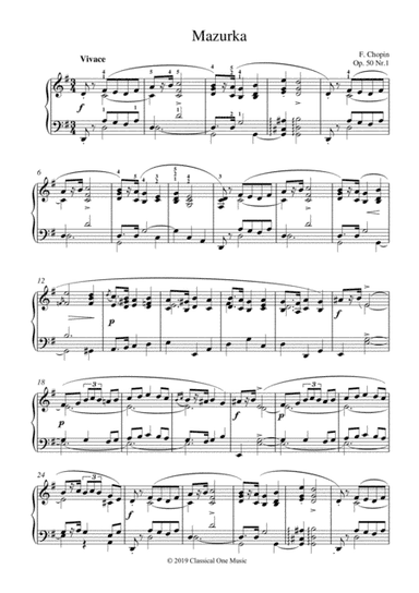Chopin - Mazurka Op. 50 No.1 for piano solo (arr. MPS)