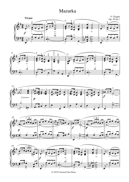 Chopin - Mazurka Op. 50 No.1 for piano solo (arr. MPS)