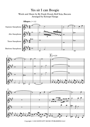 Yes Sir, I Can Boogie (arr. Kristaps Vanags)