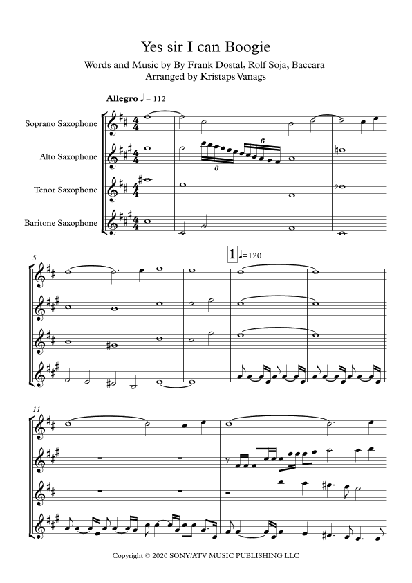 Yes Sir, I Can Boogie (arr. Kristaps Vanags)