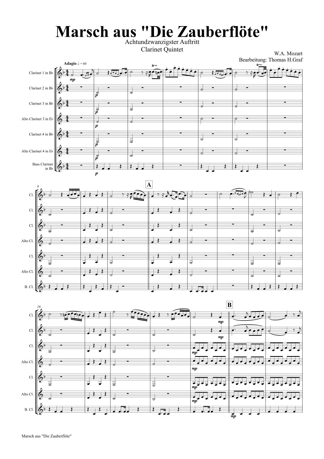 The Magic Flute March - Mozart - Clarinet Quintet - F (arr. Thomas H. Graf)