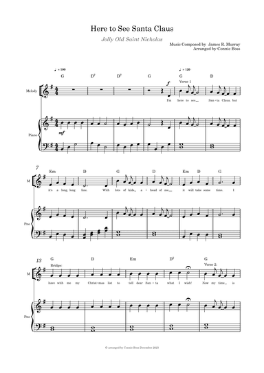 Here to See Santa Claus (Jolly Old Saint Nicholas) solo and piano (arr. Connie Boss)