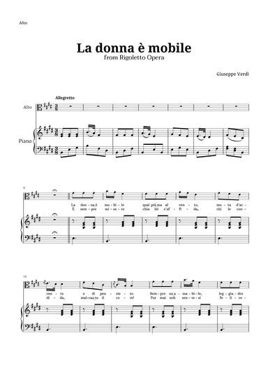 La donna è mobile in E major for Contralto and Piano (arr. Langanho)