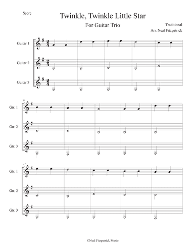 Twinkle,Twinkle Little Star For Guitar Trio (arr. Neal Fitzpatrick)