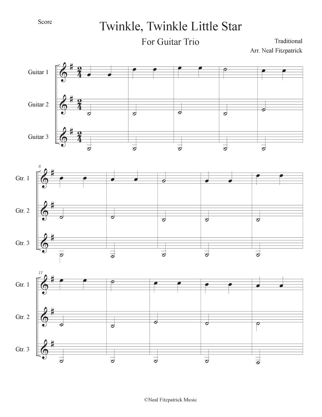 Twinkle,Twinkle Little Star For Guitar Trio (arr. Neal Fitzpatrick)