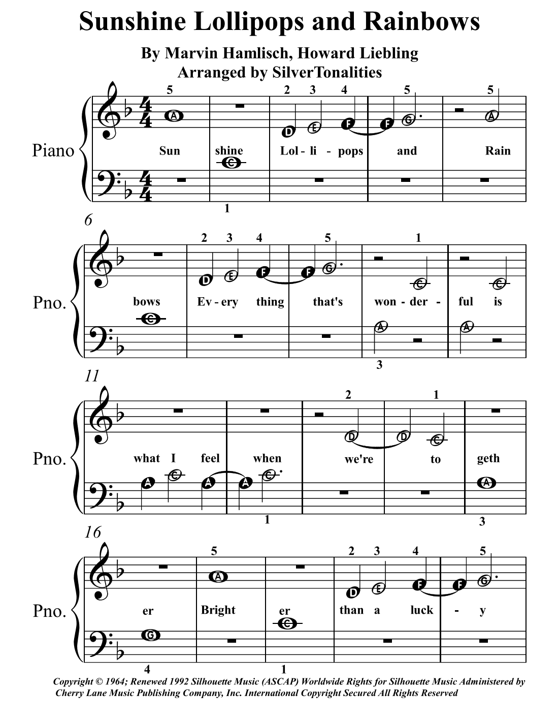 Sunshine, Lollipops And Rainbows (arr. SilverTonalities)