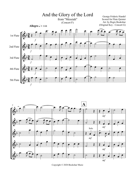 And the Glory of the Lord (from "Messiah") (F) (Flute Quintet) (arr. Regis Bookshar)