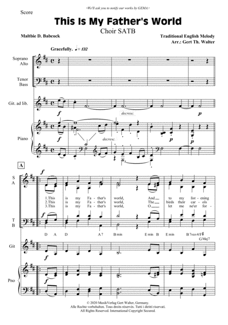 This Is My Father's World (arr. Gert Th. Walter)