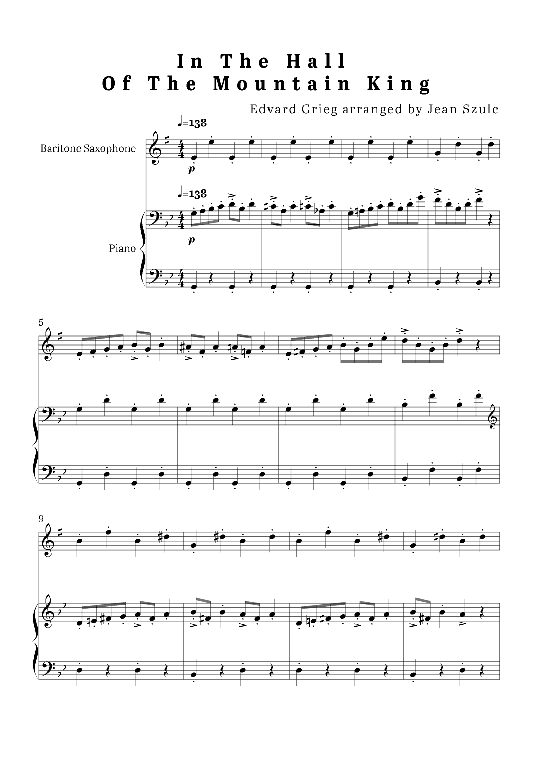 In The Hall of The Mountain King - Baritone Saxopone and Piano (arr. Jean Szulc)