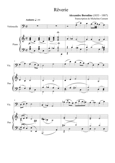 BORODINE-Rêverie pour violoncelle et piano (arr. Cumant Micheline)