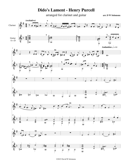Dido's Lament - When I am laid in earth - arranged for clarinet and guitar (arr. David Warin Solomons)
