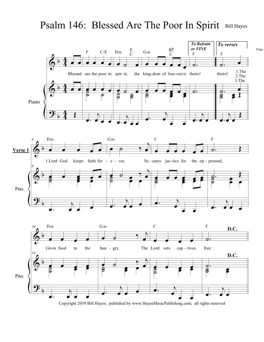 Psalm 146:  Blessed are the poor in spirit - piano/vocal
