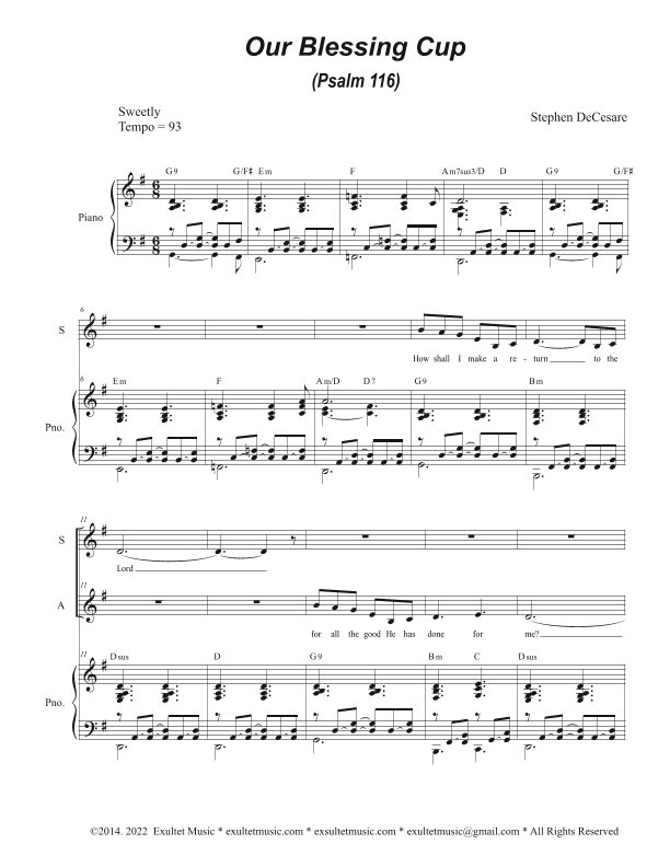 Our Blessing Cup (Psalm 116) (Duet for Soprano and Alto solo)