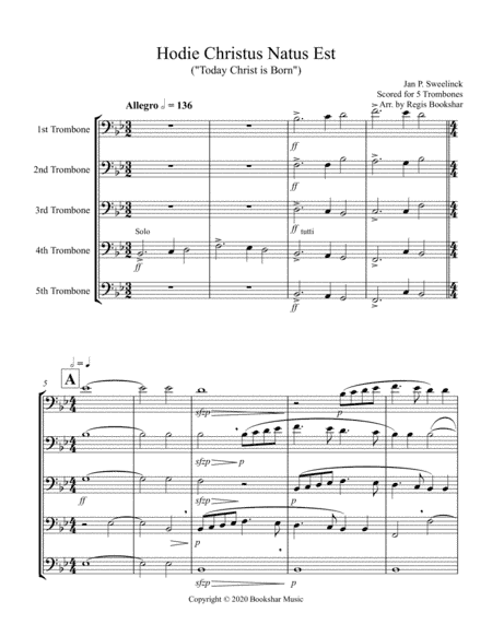 Hodie Christus Natus Est (Trombone Quintet) (arr. Regis Bookshar)