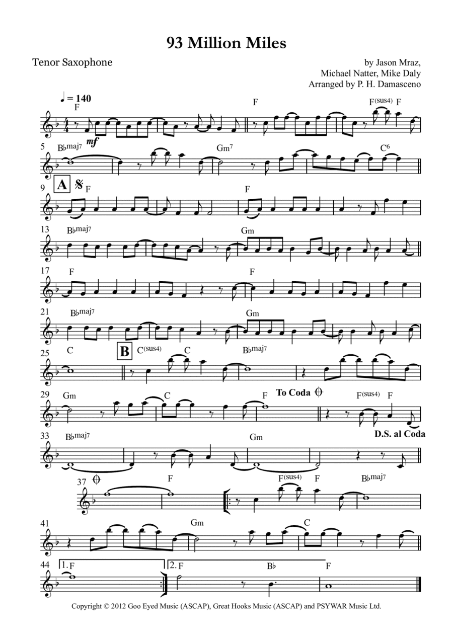 93 Million Miles (arr. P.H. Damasceno)