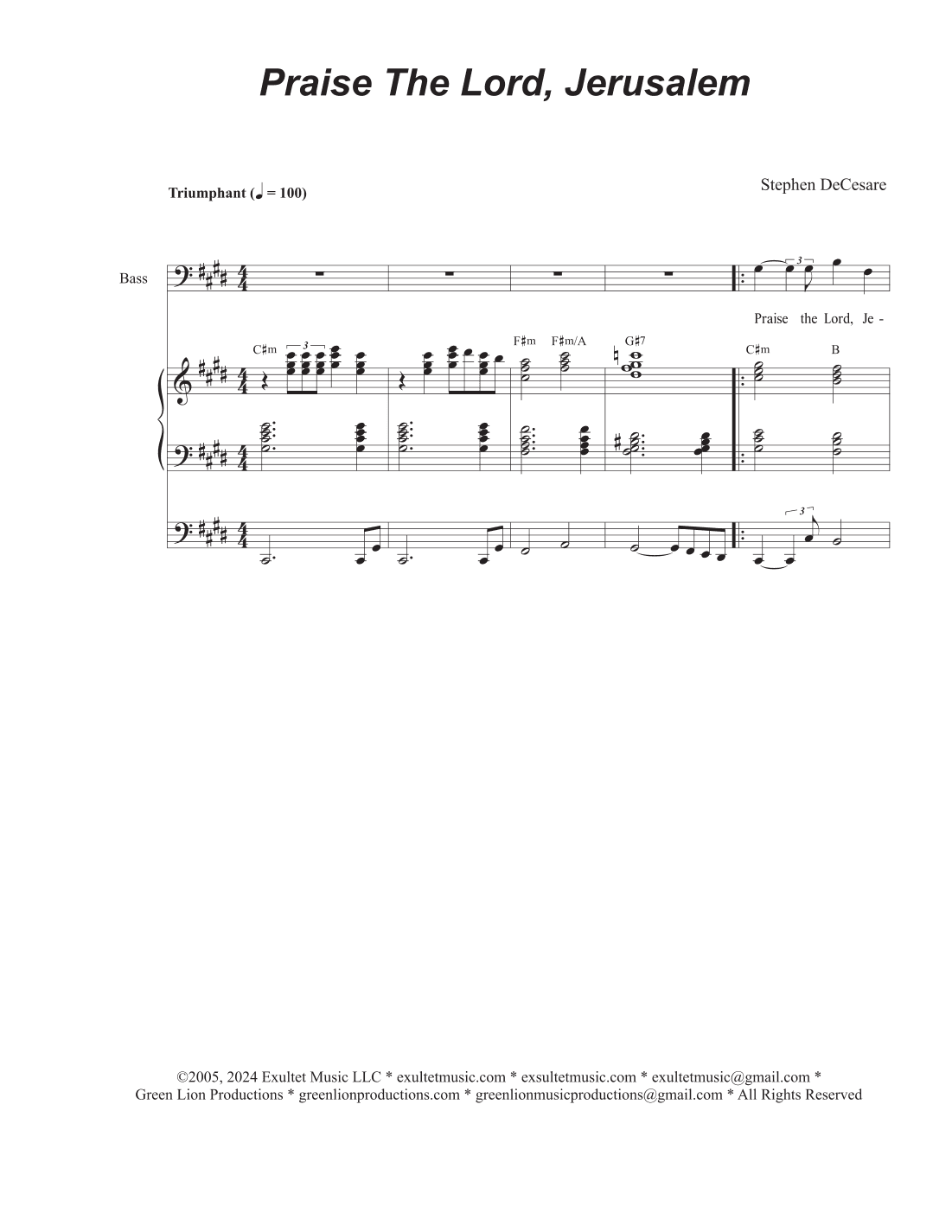 Praise The Lord, Jerusalem (Vocal Quartet - (SATB)