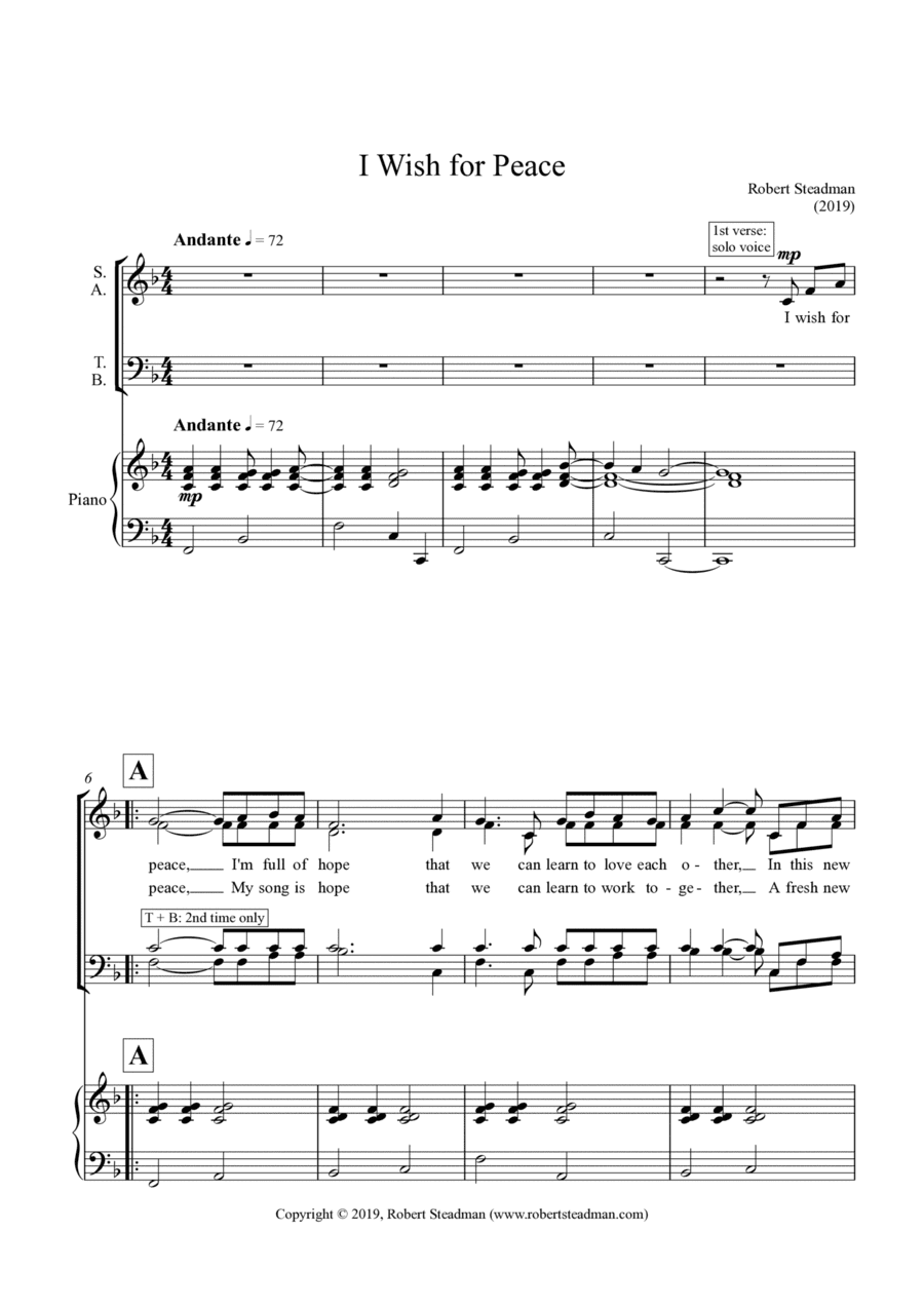 I Wish For Peace  (SATB choir & piano)