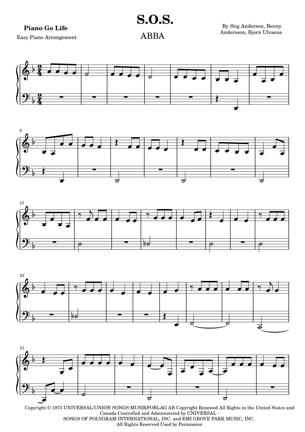 S.o.s. (arr. Piano Go Life)