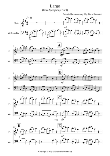 Largo (from the New World Symphony) for Flute and Cello Duet (arr. David Burndrett)
