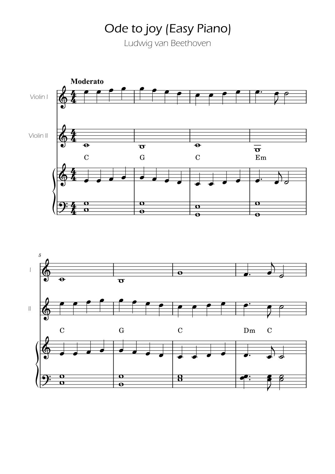 Ode To Joy - Easy Volin Duet w/ piano accompaniment (arr. Ygor Nunes)