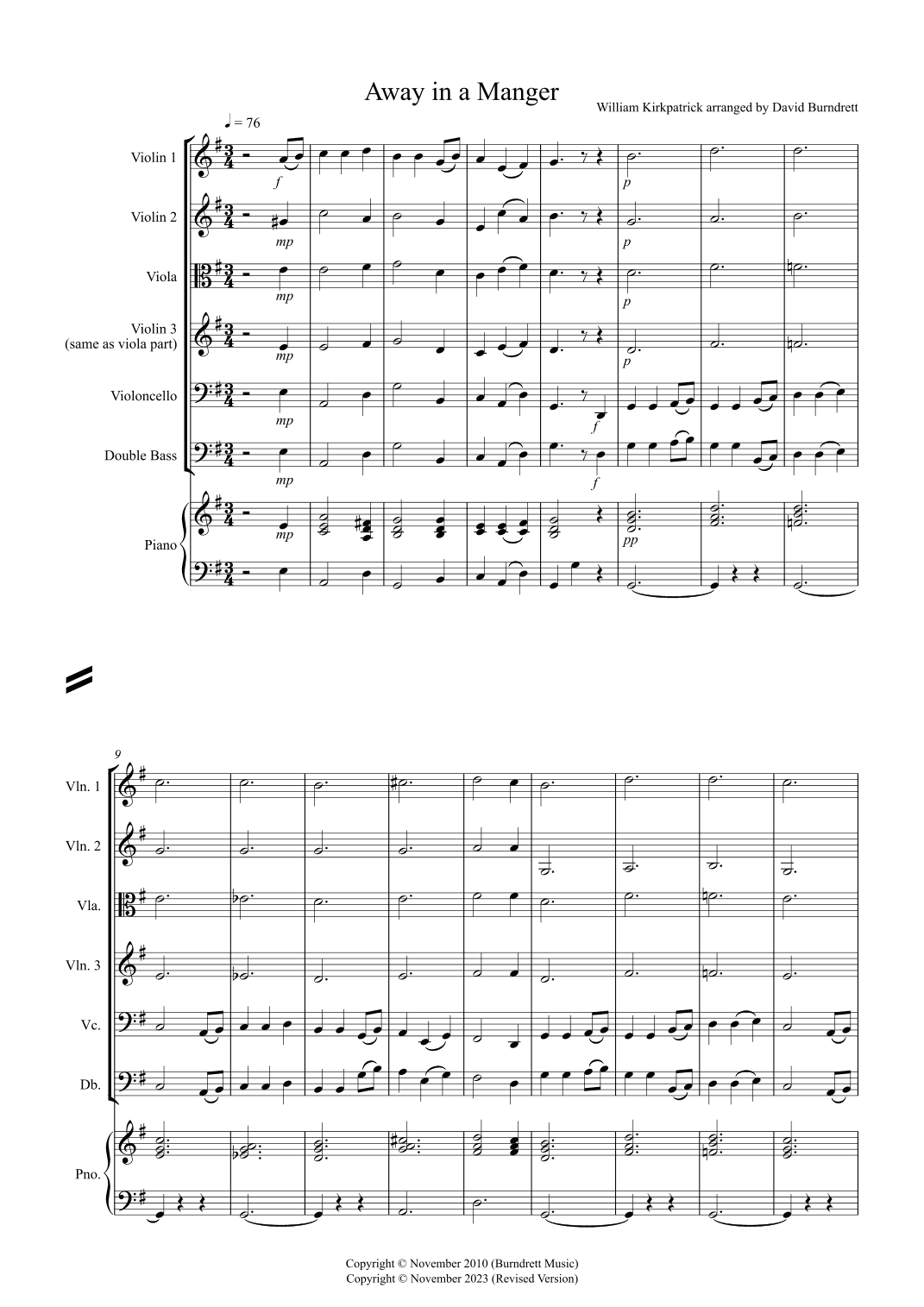 Away in a Manger for String Orchestra (arr. David Burndrett)